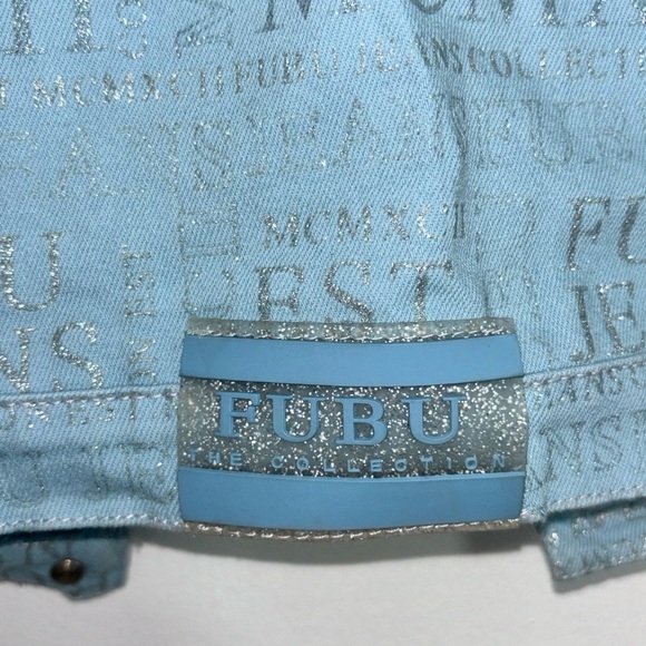 Rare Vintage Fubu Light Blue Denim Jacket Glitter Logo Womens size M - Picture 6 of 12